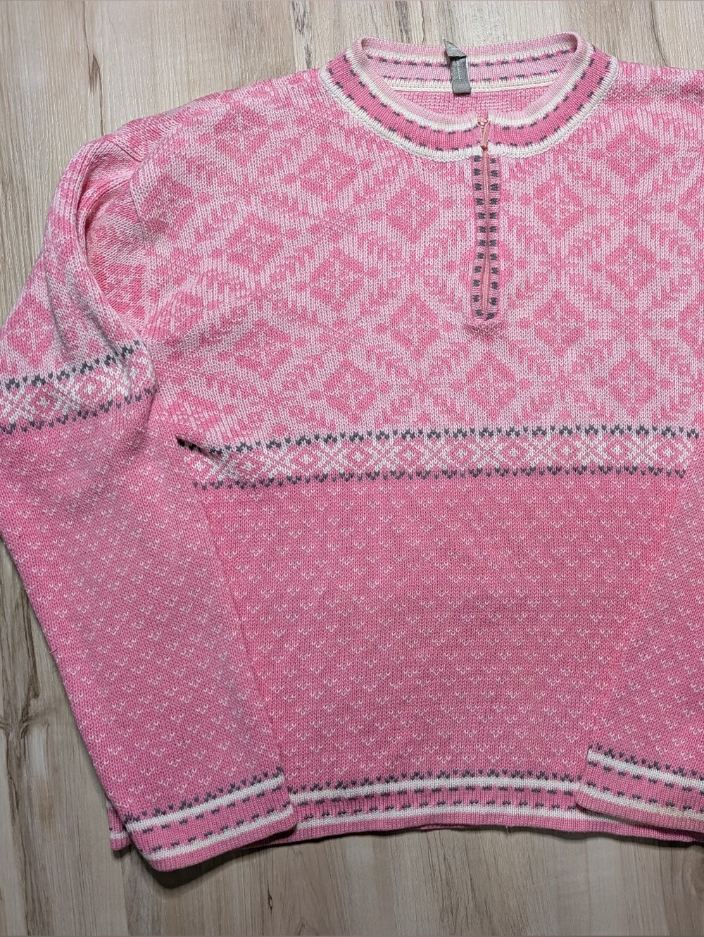 Hanna Andersson Heritage Fair Isle Style Pink 100% Cotton Quarter Zip Pullover